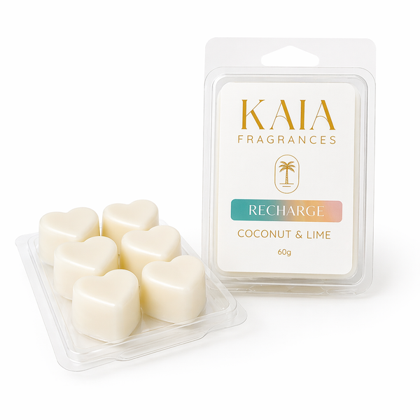 KAIA Fragrances coconut and lime wax melts packaging on a white background