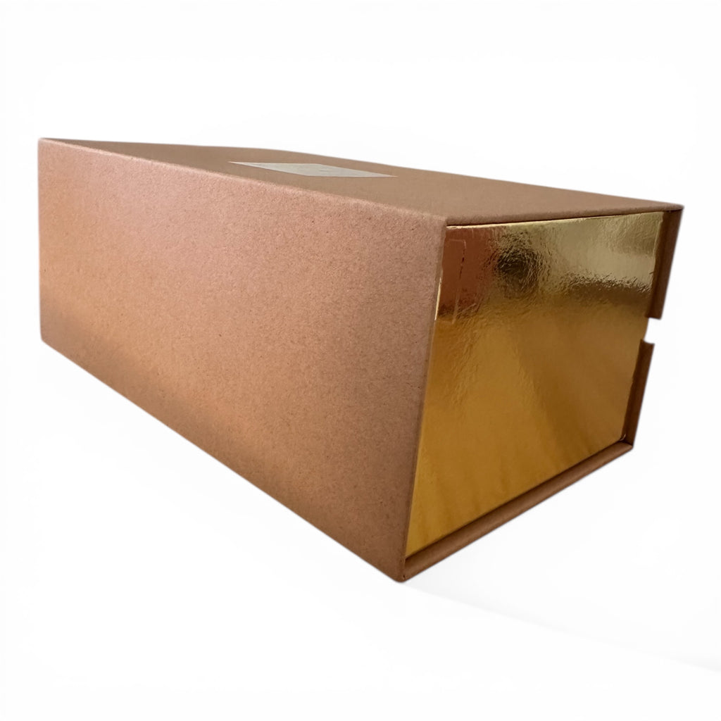 Gold and brown rectangular box on a white background